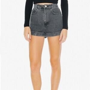 American Apparel | Denim High-Waist Cuff Shorts in Stone Wash Black | Size 28